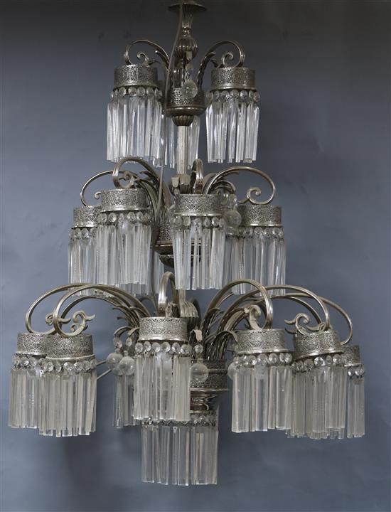 A 1960s multi branch three tier ceiling chandelier